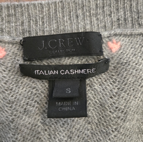 J. Crew Italian Cashmere Knit Crewneck Gray Pink Pointelle Dot Chevron Sweater - Picture 6 of 10